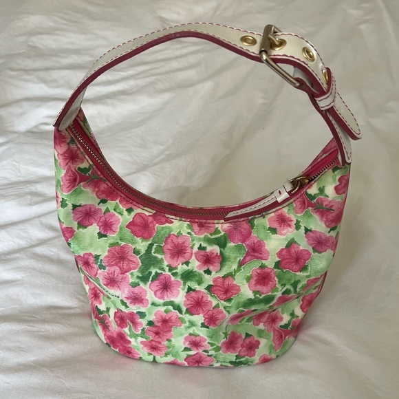 Dooney & Bourke Pink Petunia Floral Shoulder Bucket Bag - Picture 3 of 5